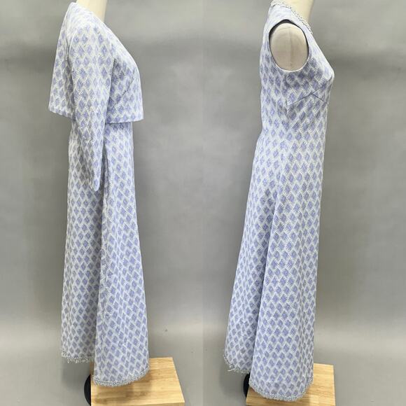 Vintage 70s polyester empire a line maxi dress w/ matching bolero jacket Small - Picture 2 of 16